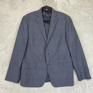 DKNY Blazer Mens 44R Blue Check Wool Two Button Sport Coat Suit Jacket Stretch